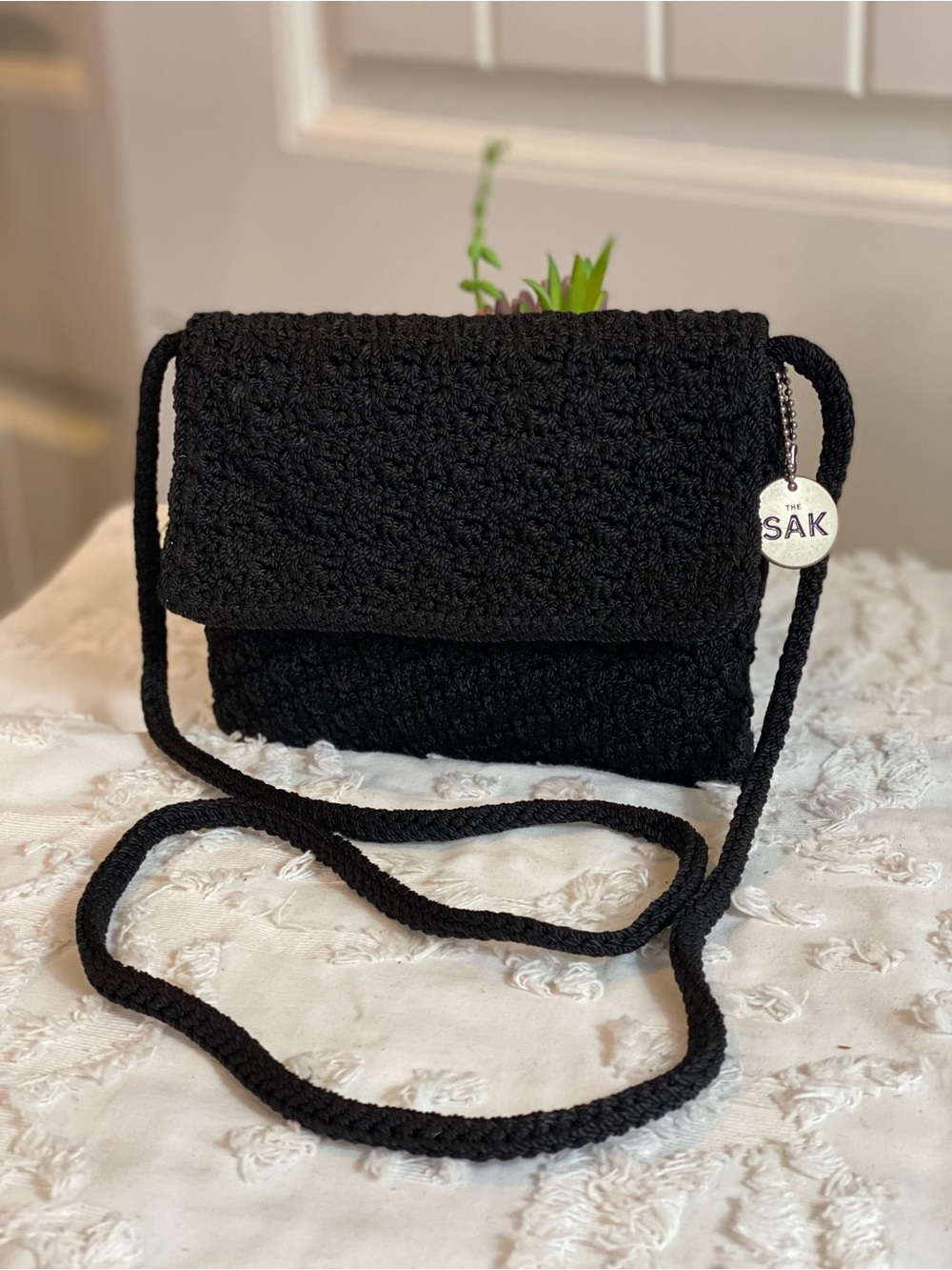 The Sak Black Crocheted Fold-Over Crossbody